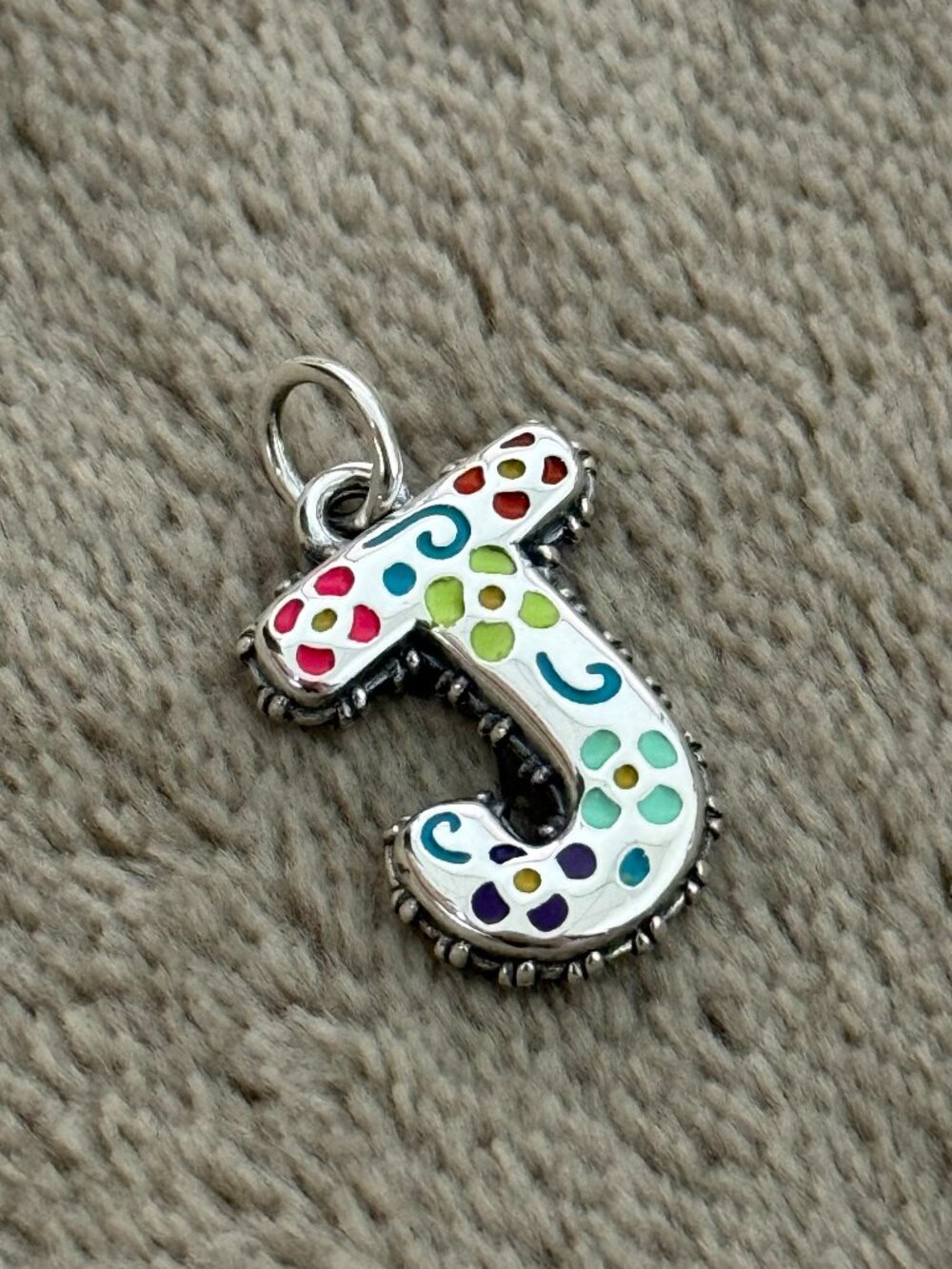 J- Enamel Consuela Floral Initial Charm